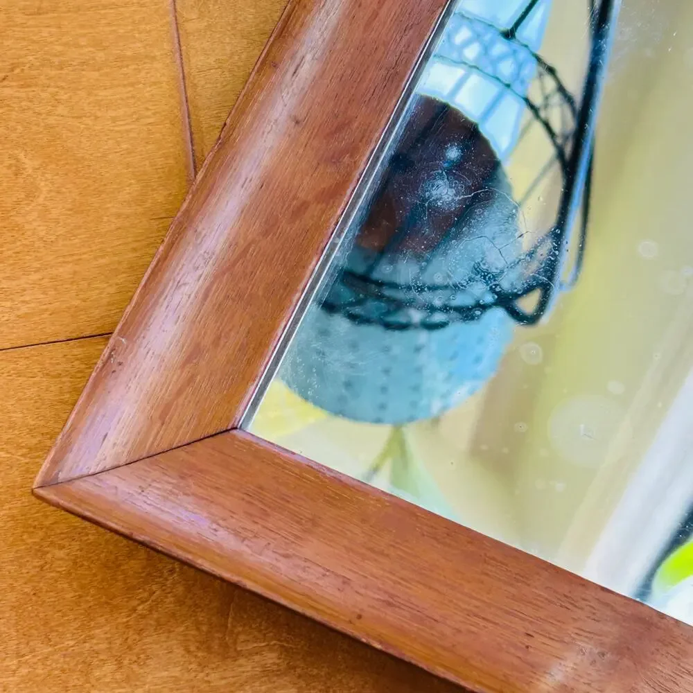 Antique Primitive wood wooden square Picture Mirror Framed